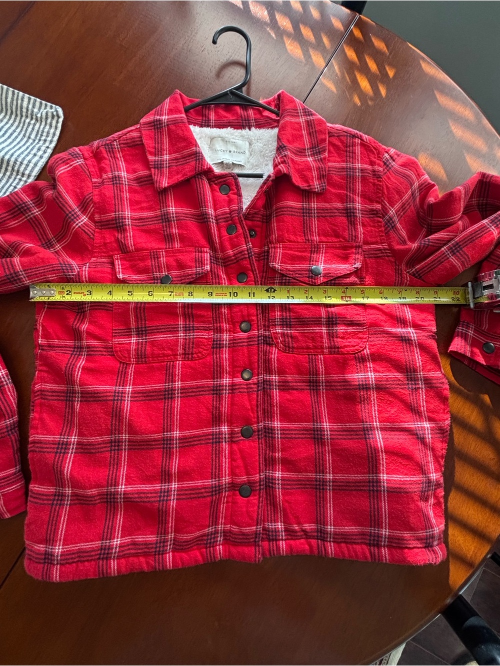 Lucky Brand Women’s Red Plaid Sherpa-Lined Jean Jacket sz S - Picture 9 of 9